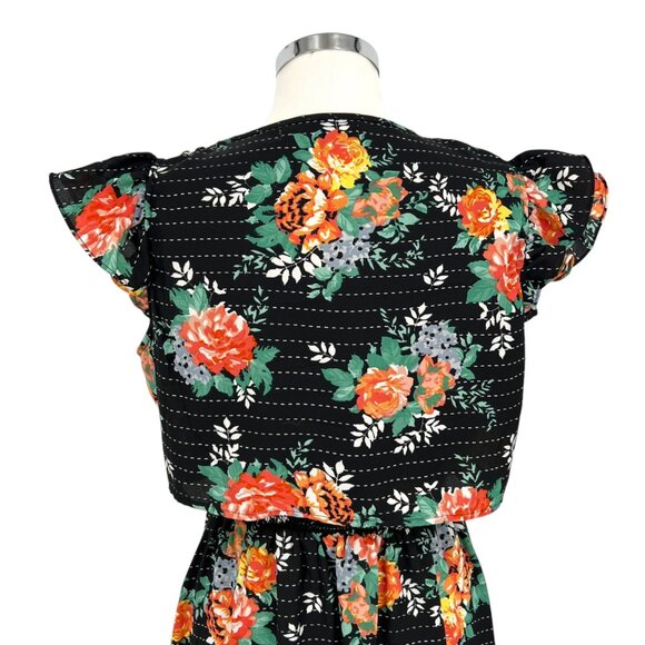 Walter Baker Floral Asymmetric Dress Ruffled Shoulders Black Multi Size Large - Picture 7 of 14